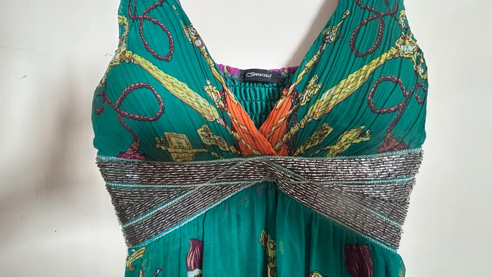 Long Green Origin Printed Dress with Appliqués | One Size (fits 36/38) – photo 4
